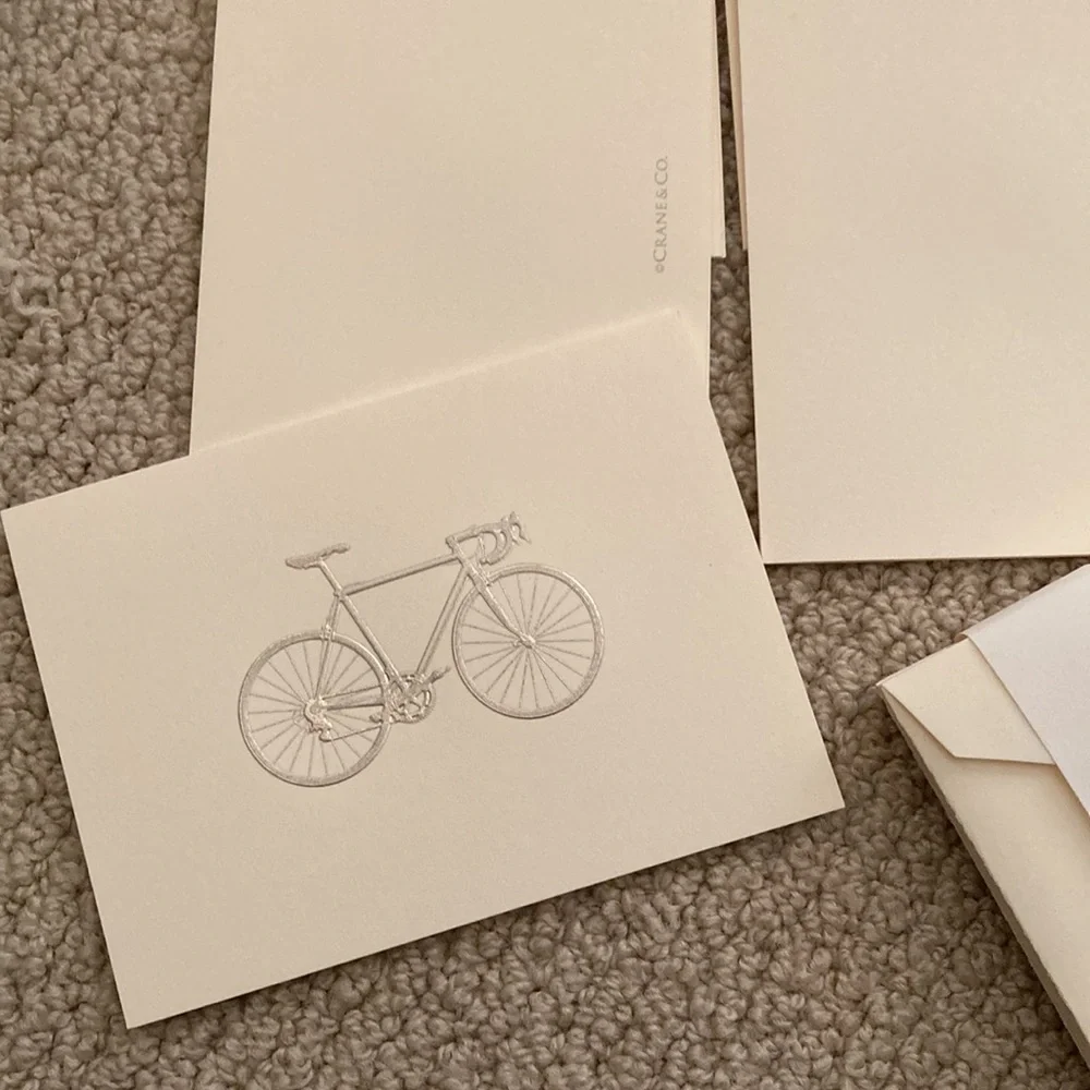 Crane & Co Engraved Racing Bike Notes Ecru Kid Finish Paper Stationery Set of 7